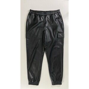 Steve Madden Womens Faux Leather Pull On Cargo Jogger Black Sz L Moto